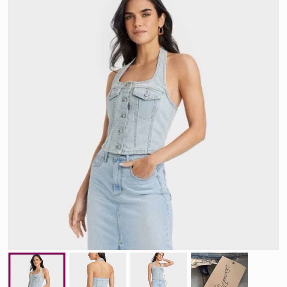 Universal Thread Light Wash Denim Halter - Med